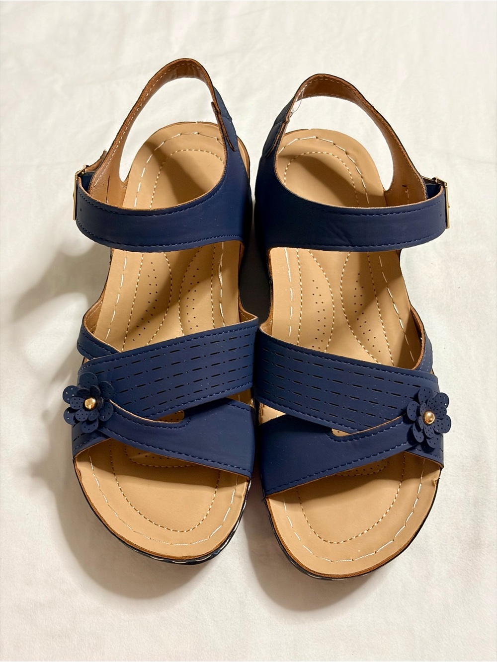 New! Women’s Navy Blue Flower Detail Comfort Sandals